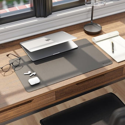 Smead Desk Pad, Vegan Leather Desk Mat with Non-Slip Faux Suede Backing, Perfect Desk Organizer for Office Decor, 23.6” x 13.7” Small, Charcoal (64838)