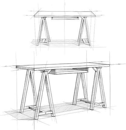 SIMPLIHOME Sawhorse Desk - 60 Inch Wide Solid Wood Writing Desk in Dark Chestnut Brown, Modern Industrial Home Office Computer Table for Workspace with Sawhorse Base and Integrated Keyboard Tray