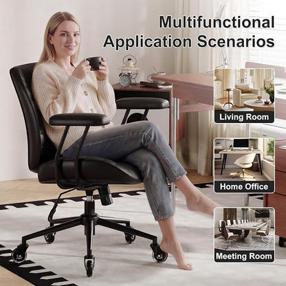 BFZ Home Office Desk Chair, Adjustable Comfy Office Chair with Wheels,Leather Office Chair with Removable Armrests, Office Desk Chair with Lumbar Support for Home Office or Workspace, Black