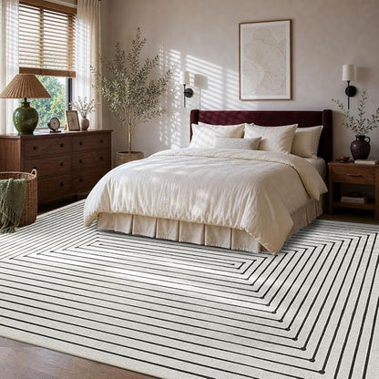 Latte&Fog 8x10 Area Rugs for Living Room Washable Rug Carpet for Bedroom | Washable, Non Slip, Stain Resistant, Soft, Modern Abstract Boho Style, for Dining Room Home Office Dorm, Ivory 8'x10'