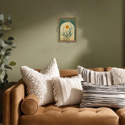 Framed Boho Wall Art, Lily of the Valley Emerald Green Sun Canvas, Mystical Country Botanical Wall Decor, Spiritual Flowers Poster Pictures Print for Bedroom Living Room – 8x10 inch