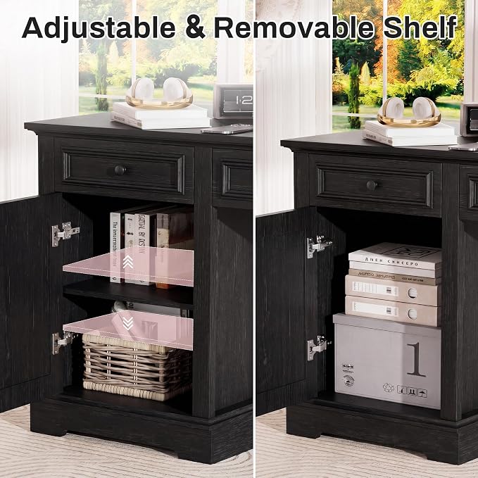 Vipbear 60" Farmhouse Executive Desk with Drawers and Cabinet, Embossed Texture Wood Home Office Desk, Rustic Computer Writing Desk, Workspace for Work Study Writing, Black