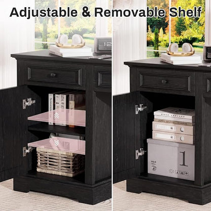 Vipbear 60" Farmhouse Executive Desk with Drawers and Cabinet, Embossed Texture Wood Home Office Desk, Rustic Computer Writing Desk, Workspace for Work Study Writing, Black