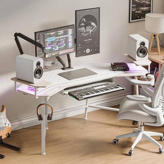 EUREKA ERGONOMIC Aero 72 Inch Gaming Desk with Keyboard Tray, Large Computer Desk Led Lights, Wing-Shaped Monitor Stand Dual Headphone Hanger Cup Holder for Studio,Streamer,Live,Maple