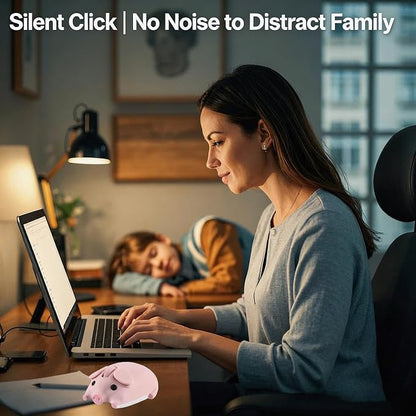 Wireless Mouse Pink Cute Pig Design Bluetooth Dual Mode Portable Compact Lightweight Silent Optical Kawaii Mice for PC Laptop Computer Tablet Macbook Pro/Air Kids Girls Student Home School Office Gift