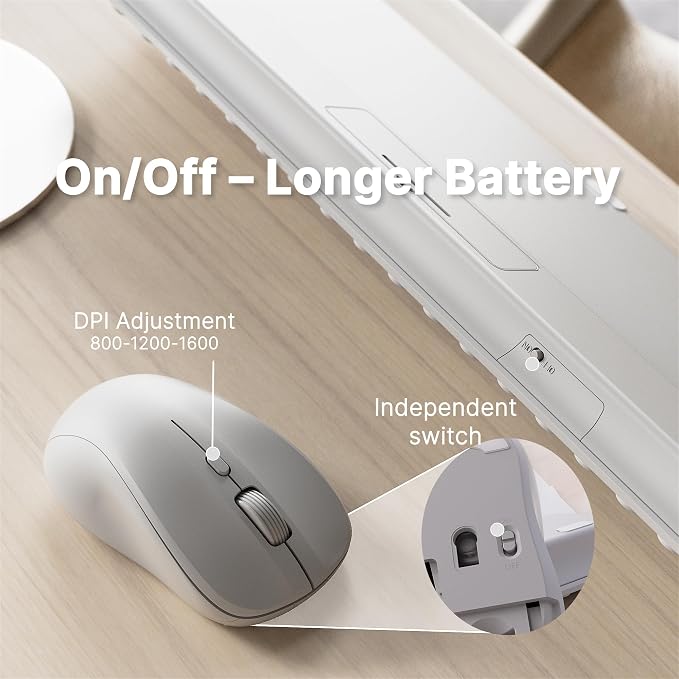 Wireless Keyboard and Mouse Combo with 110 Round Keycaps, Power Switch, and Scissor-Switch Typing Feel – Ideal for Office Use (White)
