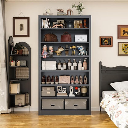 Bookcase,7 Tier Bookshelf,55" Tall Free Standing Metal Bookcase with Adjustable Storage Shelves,Wide Bookshelf for Bedroom Living Room Home Office School (Black, 7 Tier 55"H x 27.5"W x 11.8"D)