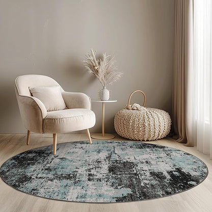RELEANY Washable Area Rugs 4ft Non-Slip Modern Abstract Soft for Living Room Entryway Bedroom Kitchen, Print Pattern, Blue Black Teal