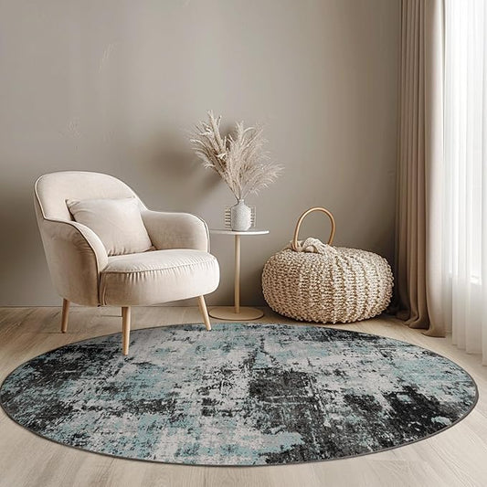 RELEANY Washable Area Rugs 4ft Non-Slip Modern Abstract Soft for Living Room Entryway Bedroom Kitchen, Print Pattern, Blue Black Teal