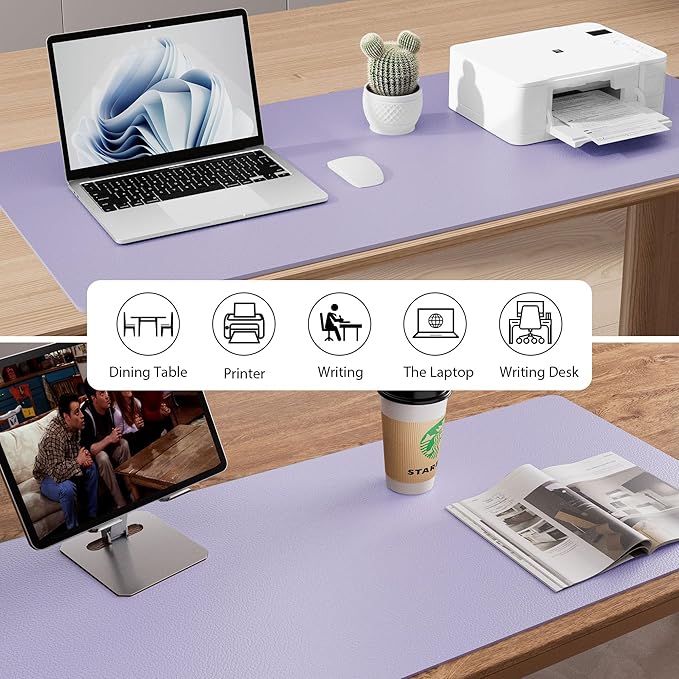 Aothia Leather Desk Pad - Protector and Blotter, Mouse Pad and Office Mat, Non-Slip PU Leather Laptop Desk Pad, Waterproof Writing Pad for Office and Home (36" x 17", Lavender)