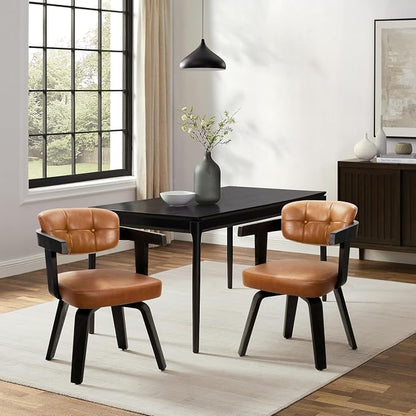 Art Leon Modern Dining Chairs - Set of 2 Mid Century Dining Chairs Faux Leather Upholstered Swivel Dining Chair, Comfy Desk Chair No Wheels Accent Arm Chairs for Kitchen Living Room Study, Brown