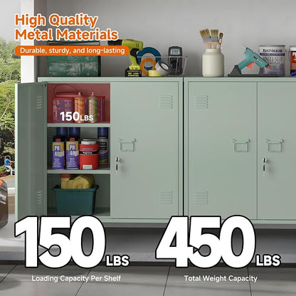 Metal Storage Cabinet Locking Storage Cabinet (Green) | With 2 Adjustable Shelves and Doors, Small Storage Cabinet for Home Warehouse Office Garage