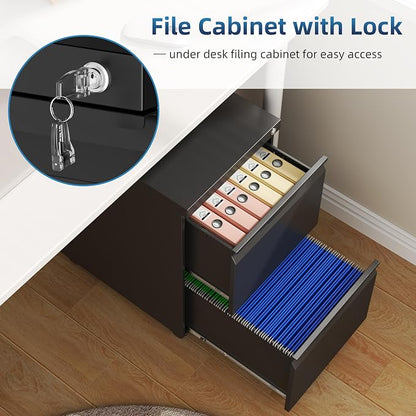 2 Drawer Mobile File Cabinet with Lock, Metal Small Filing Cabinets for Home Office Organizer,Rolling Filing Cabinets Under Desk Storage for Letter/Legal/A4,Assembly Required,Black