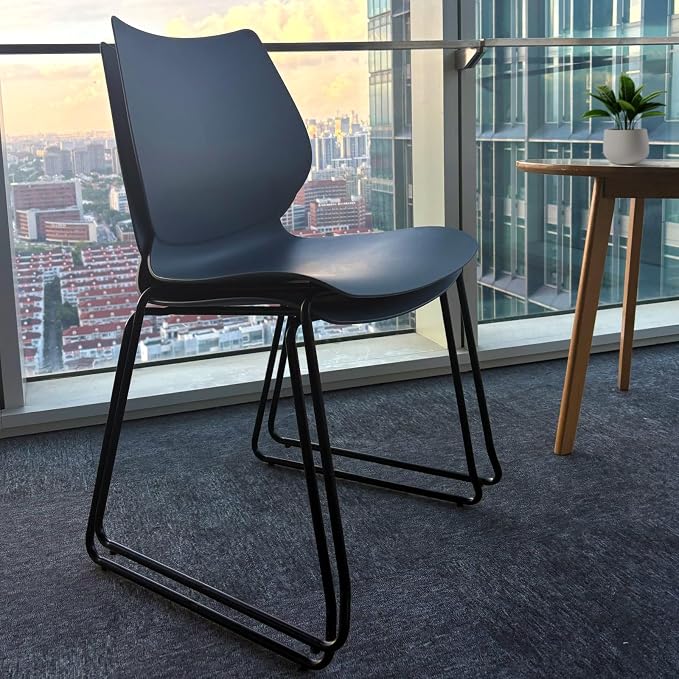 KLASIKA Stackable Waiting Room Chair, Stacking Office Chair with Ergonomic Lumbar Support and Metal Legs, Plastic Desk Chairs for Conference School Church Guest Reception Set of 12, Black