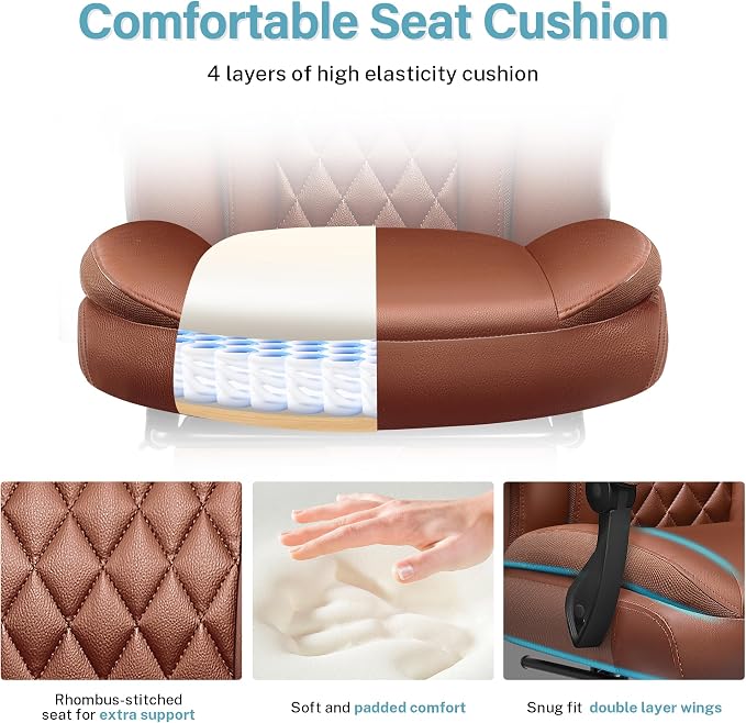 Executive Leather Office Chair, Big and Tall Office Chair with Footrest Home Office Desk Chairs, Ergonomic Computer Desk Chair with Lumbar Support, Reclining Desk Chair with Adjustable Angle