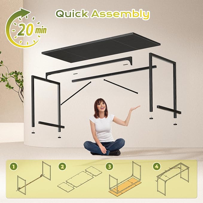 PRAISUN 47 Inch Computer Desk, Home Office Desk with Spacious Desktop, Modern Gaming Desk, Writing Study Table for Bedroom, Small Spaces, Work from Home Desk with Metal Frame, Black