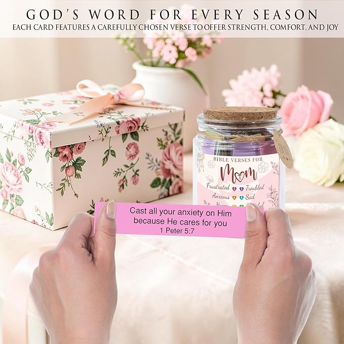 Bible Verse Jar for Mom – 92 Color-Coded Bible Verse, Birthday Gifts for Mom, Christian Gifts For Mom