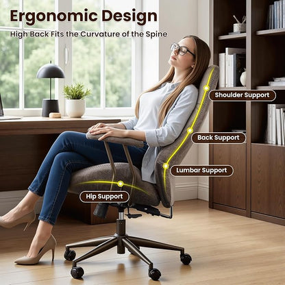 ovios Home Office Chair, Mid-Century Modern Faux Suede Leather Ergonomic Chairs, High Back Comfy Computer Swivel Rolling Task Executive Armchair, Grey