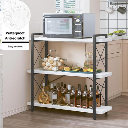 HCHQHS Bookshelf, 3-Tier Industrial Bookcase, Open Book Shelf, Freestanding Horizontal Bookshelves with Metal Frame