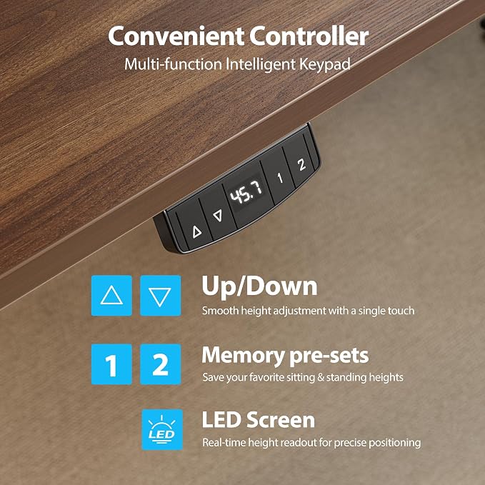 Agilestic Electric Standing Desk, 55 x 28 Inches Height Adjustable Desk, Sit Stand up for Work Office Home, Ergonomic Rising Computer Table with Memory Preset, Dark Walnut