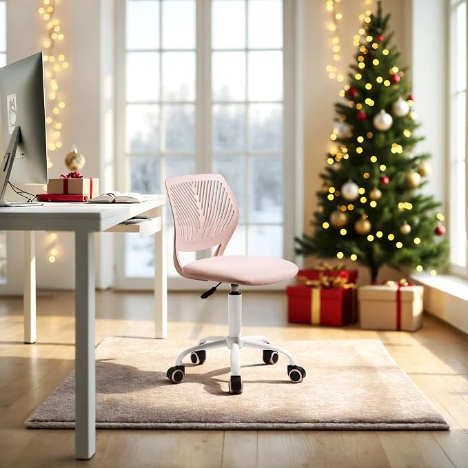 Armless Home Office Desk Chair, Colorful Task Chair with Soft Mesh Padded Cushion, Height Adjustable Swivel Study Computer Chair for for Girls Boys Teens (Pink Ⅰ, 1PC)