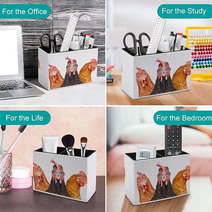 Niapessel Pencil Holder for Desk, Funny Three Chickens Pen Holder Storage Desktop Pen Organizer Desk Pencil Organizer Makeup Brush Holder for Office School College Leather