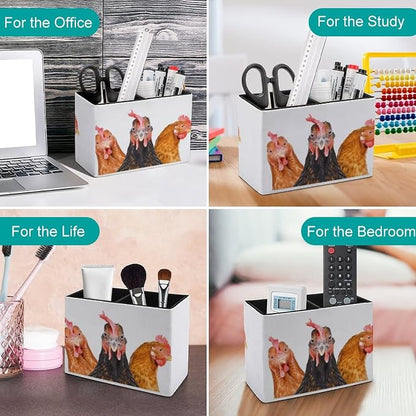 Niapessel Pencil Holder for Desk, Funny Three Chickens Pen Holder Storage Desktop Pen Organizer Desk Pencil Organizer Makeup Brush Holder for Office School College Leather