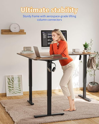 YIHAYO L Shaped Standing Desk Adjustable Height, 63 x 55 Inches Electric Corner Standing Desk with Splice Board, Computer Desk for Home Office, Rustic Brown