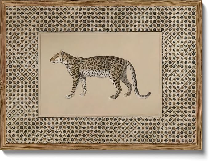Vintage Leopard Wall Art Framed, Cheetah Safari Wall Decor Canvas Prints Wildlife Animal Poster Paintings Pictures Aesthetic for Bedroom Living Room 12x16 Inch