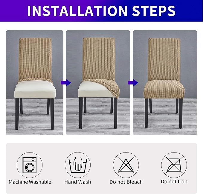 Stretch Chair Covers for Dining Room Set of 8, Removable Washable Dining Room Chair Covers, Dining Chair Slipcovers Seat Protector, Great Decor for Home and Banquet (Tan, 8 Pack)