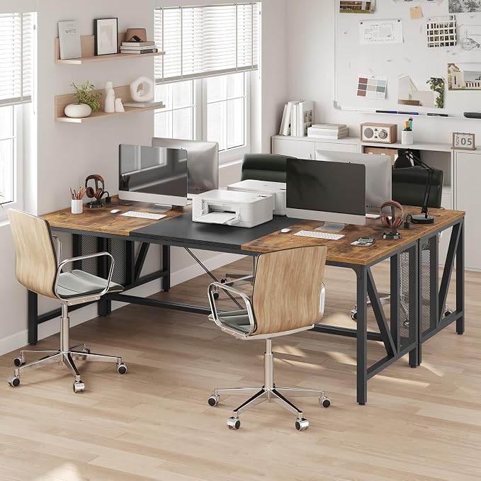 YATINEY 63" Computer Desk with Power Outlets, Gaming Desk, Large Office Executive Desk Workstation, Business Furniture for Home Office, Study, Rustic Brown and Black DN16UBR
