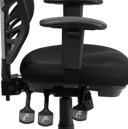 Flash Furniture Nicholas Mid-Back Black Mesh Multifunction Executive Swivel Ergonomic Office Chair with Adjustable Arms, Set of 4