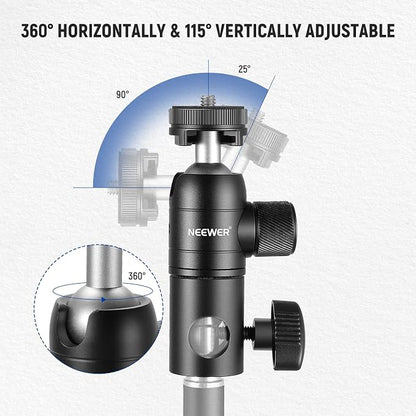 NEEWER Light Stand Mount Adapter with Cold Shoe and 1/4” Screw Mini Ball Head, Reversible Mounting Plate for Camera Monitor Ring Lights, Fits Flat Head/Boom arm/C Stands, Max. Load 22lb/10kg