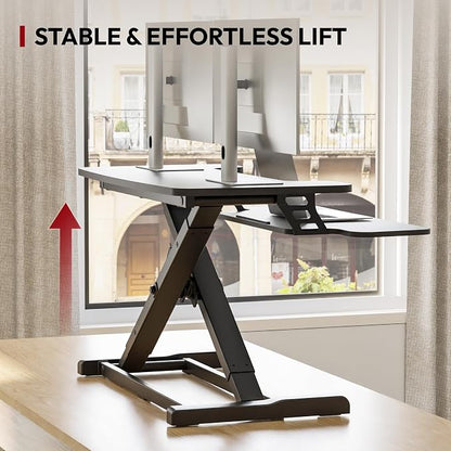 SANODESK 32" Height Adjustable Standing Desk Converter, Desk Riser Sit Stand Workstation for Home Office Laptop & Dual Monitor Setup, Ergonomic Lift Platform, Black