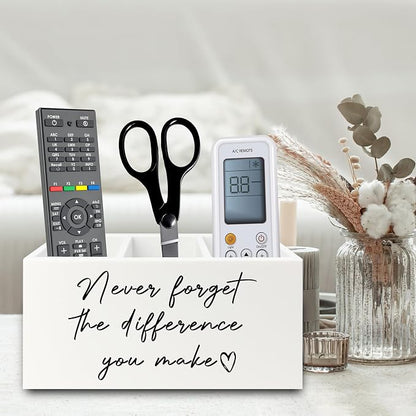 Difference Maker Gift Pen Pencil Holder Organizer for Desk, Thank You Gifts for Teachers Coworkers, Never Forget the Difference You Make Wooden Box Sign for Office Desk Tabletop Decorations