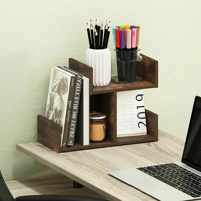 Furinno HERMITE Desk Organizers and Accessories, 2-Tier U-Shape Office Organization Shelf, Desk Top Book Shelf, for Office Supplies, Office Desktop Accessories, Amber Pine