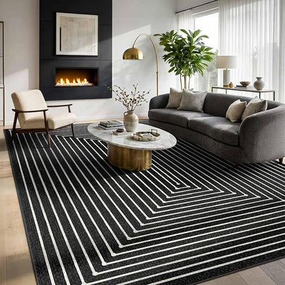 Latte&Fog 10x14 Area Rug for Living Room, Extra Large Black Modern Abstract Washable Rugs, Boho Non Slip Low Pile Carpet for Indoor Bedroom Dining Room, Office, Dorm, Classroom and Farmhouse