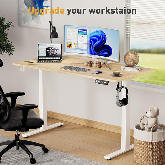63x24 in Electric Standing Desk,Adjustable Height with Wheels,Oak | Spliced Desktop,27.9"–46.8" Height Range,4 Memory Presets,Lockable Wheels,Headphone Hook,Sit Stand Desk,Home Office