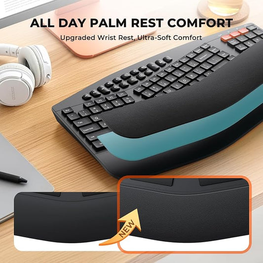 MEETION Ergonomic Keyboard and Mouse, Multi-Device Bluetooth Keyboard and Mouse Wireless, 4 DPI Adjustable Mouse, Full-Sized Split Keyboard, for PC/Computer/Laptop/Tablet/Window/Mac (2025 Upgrade)
