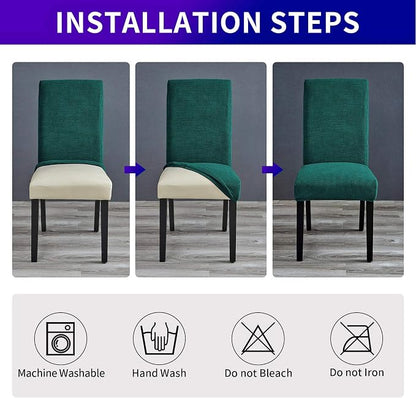 Chair Covers for Dining Room Set of 4, Stretchy Dining Chair Covers, Textured Jacquard Kitchen Chair Slipcovers, Classy Decor for Home and Banquet (Hunter, 4 Pack)