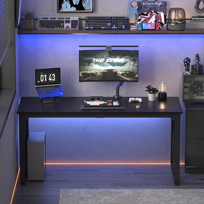 NSdirect Computer Desk 63×23.6 Inch Gaming Desk with Deeper & Thicker Desktop, Office Desk Work Desk for Home Office, Black