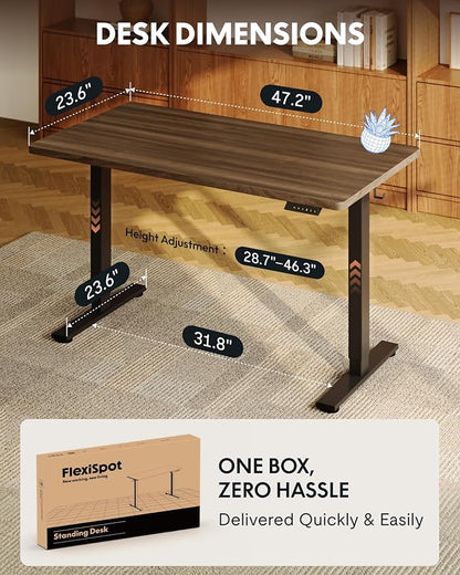 FLEXISPOT EN1 One-Piece Standing Desk, 48"x24" Seamless Desktop Electric Height Adjustable Desk for Home Office, Multi-Monitor Setups & Easy Assembly, Black Walnut (Black Frame)