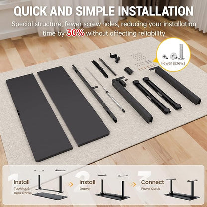 Veken 39.4" Small Electric Standing Desk, Adjustable Height Office Desk with Wood Desktop, Computer Table for Home Work, Study and Gaming, Small Spaces, Modern Furniture, Black