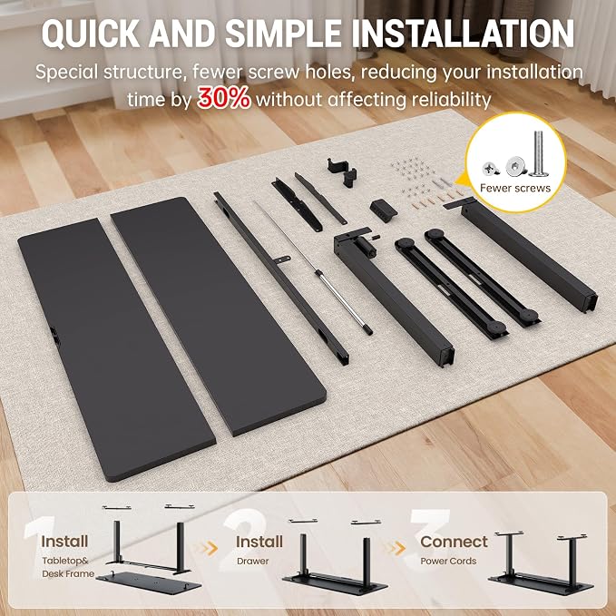 Veken 47.2" Standing Desk, Adjustable Height Office Desk with Wood Desktop, Computer Table for Home Work, Study and Gaming, Small Spaces, Modern Furniture, Black | Height Adjustable Sit Stand Up Computer Tables for Home Office, Study and Writing, Suit ...