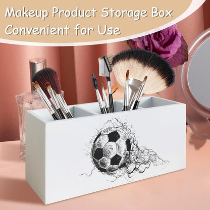 Soccer Ball Pen Pencil Holder Organizer for Desk, Soccer Fan Lovers Players Gifts Wooden Box Block Sign for Home Office Tabletop Decor