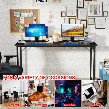 PayLessHere | 55 Inch Computer Desk | Black | Office Desk with Metal Frame, Adjustable Feet | Water-Resistant, Scratchproof Surface | Sturdy Writing Table for Home Office or Study | Pack of 1