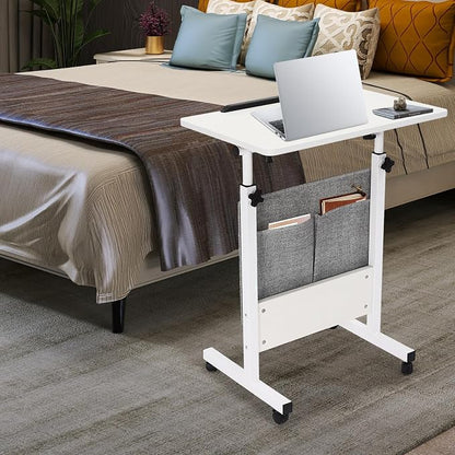 Small Mobile Standing Desk with Storage, 24" L×16" W Mobile Office Table, Rolling Laptop Table with 180° Flip, 32-47in Adjustable Height Desk for Small Spaces Home Offices
