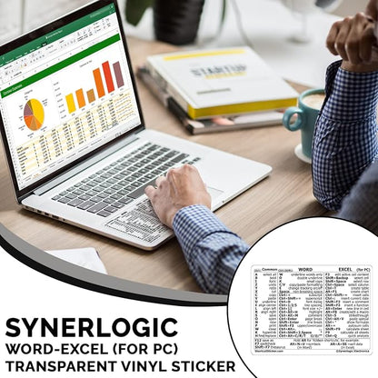 Synerlogic Word/Excel Windows Shortcut Sticker | Reference Guide Keyboard Shortcuts | Work from Home Essentials | Excel Shortcuts Cheat Sheet Laminated Vinyl (Clear/Small)