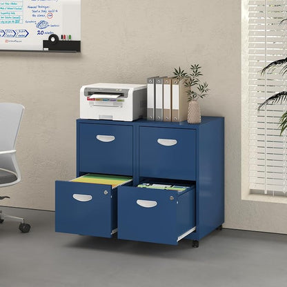UNICOLY 2 Drawer File Cabinet with Lock, Filing Cabinets with Wheels, Rolling File Cabinets for Home Office, Metal Office File Cabinet, Mobile Filing Cabinet for Holding Letters and File Boxes, Blue
