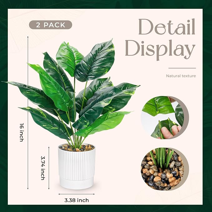 Der Rose 2 Pack 16" Fake Plants Artificial Tropical Plants Indoor Faux Greenery for Home Office Desk Bathroom Decor